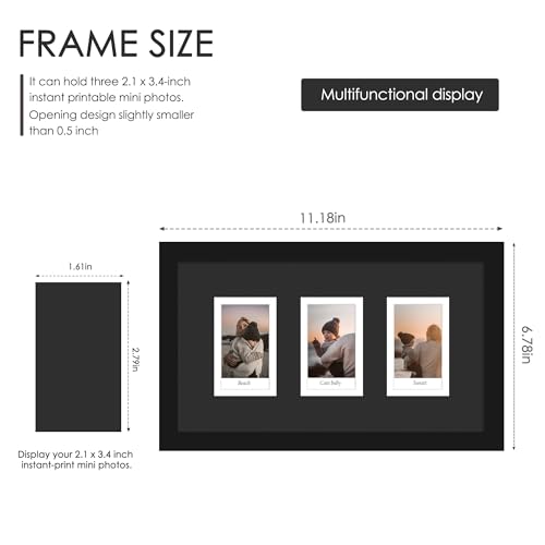 Image of DUENPY 5.6x10 Polaroid collage frame for Polaroid 2x3 Mini Instant Prints Photo with 3 Openings, Mini Picture Frames Wall Display with Polished Plexiglas Balck
