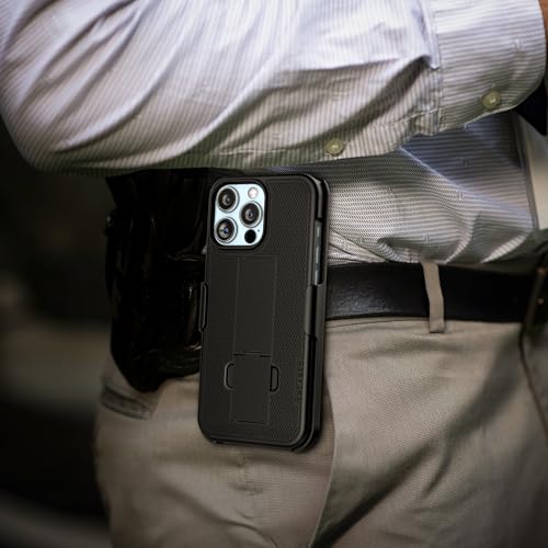 Encased DuraClip for iPhone 16 Pro Max Belt Clip Holster Case with Tempered Glass Screen Protector (Black)