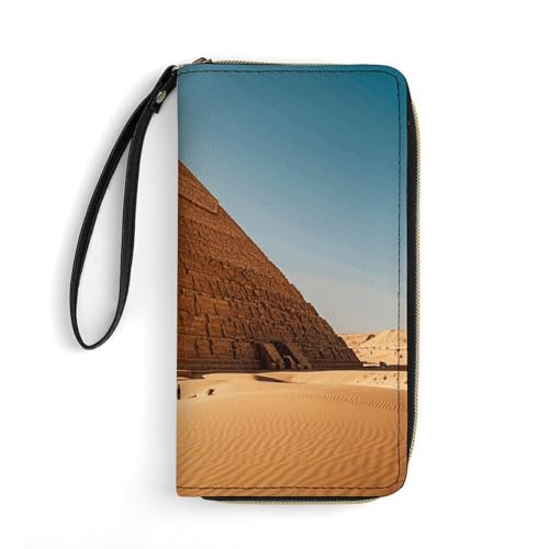 Women Wallets Egyptian Pyramid in Desert Leather Wallet for Women Thin Wallet with Zipper Pocket Card Holder