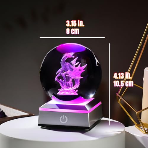 Image of Ornalrist 3D Dragon Crystal Sphere Gifts for Women Men Kids with Colorful LED Light Base 3.15 inch, Dragon Night Light for Boy Girl Xmas Cool Dragon Figurines Home Decor