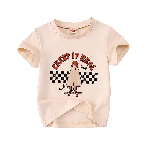 Toddler Halloween Shirt Baby Boys Girls Ghost Tshirt Creep It Real Short Sleeve Tee Tops Spooky Season Fall Clothes
