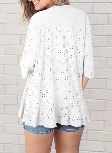 Sidefeel Lightweight Summer Cardigan for Women Spring Netted Knit Ruffle Half Sleeve Kimono Cover Ups2