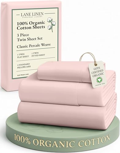 LANE LINEN Eco Friendly 100% Organic Cotton Twin Sheet Set, Hotel Quality Premium Bedding Sheets & Pillowcases Set Twin Size, Soft & Comfy Percale Sheets, Machine Wash Bed Sheets- Sepia Rose