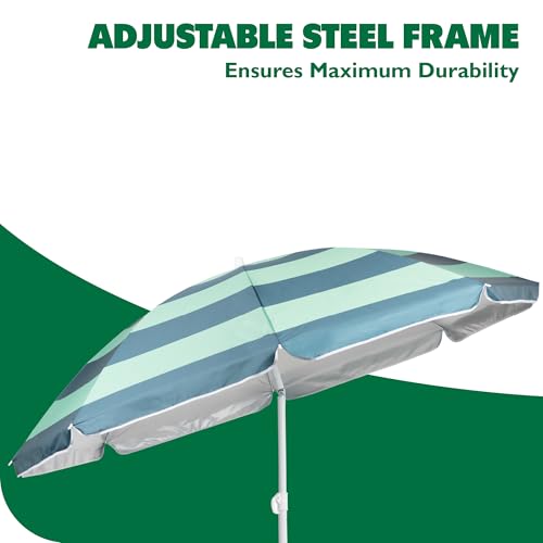 Yello Eco Parasol, Sustainable Beach, Garden & Patio Umbrella with UPF50+ Sun Protection, Recycled Polyester, Green Stripe Design, Lightweight & Easy to Transport - Image 4