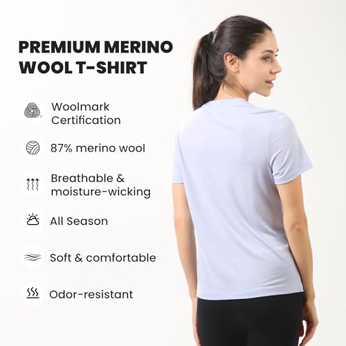 innotree Merino Wool T Shirts Women, Odor-Resistant Crew Neck Tops Short Sleeve Base Layer for Outdoor Travel Hiking T Shirts2