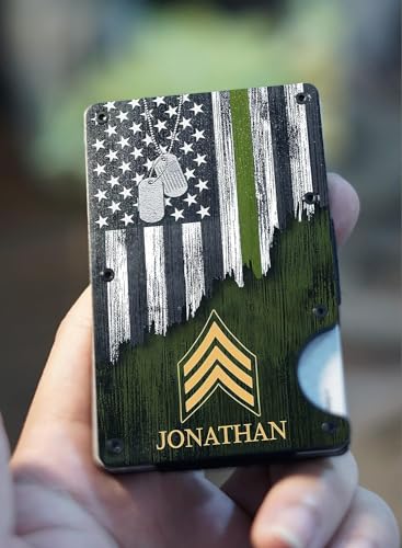CREWZ Personalized Military Wallet with Engraved Insignia Rank, Thin Green Line, and Patriotic American Flag – Retirement Gifts for US Soldier Veterans, Husband, and Fathers Day3