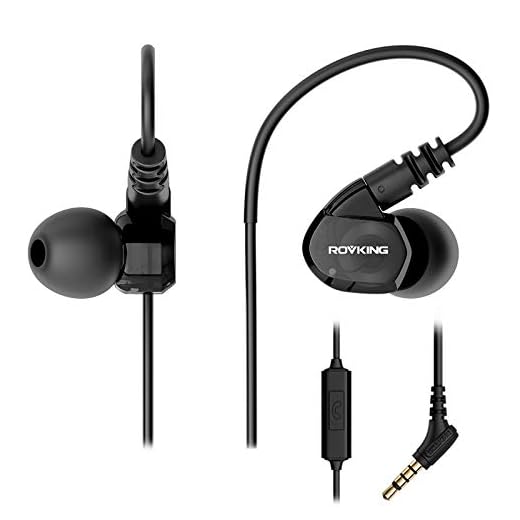 ROVKING Wired Over Ear Sport Earbuds, Sweatproof in Ear Headphones for Running Gym Workout Exercise Jogging, Noise Isolating Earhook Earphones Ear Buds with Mic for Cell Phones MP3 Laptop, Black
