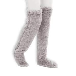 Overknee Pluche Sokken, Dubbelzijdige Pluche Overkniekousen Winter Home Sleeping S Ck Zachte Pluche Sokken voor Dames en Heren,Winter Home Sleeping Sokken met (Grijs)