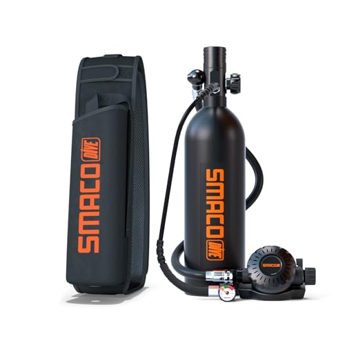 SMACO Scuba Tank Diving Gear for Diver 1L Mini Scuba Tank up to 20 Minutes Dive Time Small Emergency Backup Diving Tank Kit for Underwater Exploration Rescue Pony Bottle S400 Pro