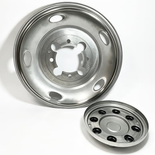 Image of 4pcs 17 inch Stainless Steel Wheel Simulators for Dodge Ram 3500 Dually | Waterproof, Screw-on, 8 Lug 5 Hand Hole, For 2003-2018 Ram 3500 Dually, Bolt On Wheel Covers, Includes Center Caps