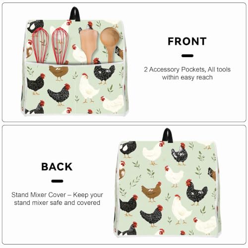 Image of Kitchen Dust Cover Compatible with 4.5 5 6 8 quart Stand Mixer, Kitchen Appliance Protective Covers with Top Handle and Pocket (Farm Chickens, For All 6-8 qt Mixer)