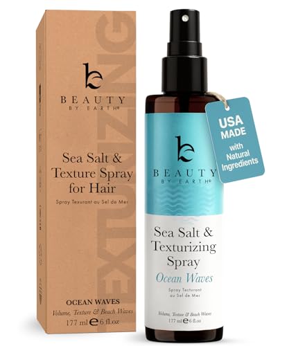 Beauty by Earth Sea Salt Spray - Aloe-Enhanced Beach Waves without Dryness, Texture & Volume Spray for All Hair Types, USA Made with Organic Ingredients, Ocean Waves Scent 6oz