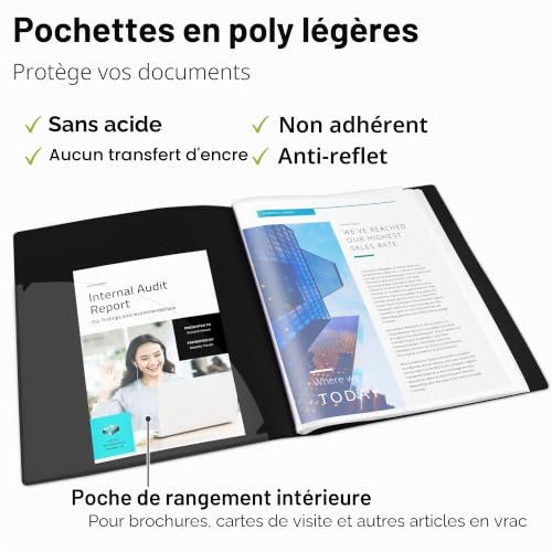 Dunwell Classeur avec pochettes en plastique 48 poches (1 paquet, noir) – Livre de présentation, 21,6 x 27,9 cm avec protège-feuilles transparentes, affiche des documents de 96 pages, des certificats, – vue 4