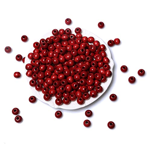 300pcs 12mm Red Wood Macrame Beads for Handmade Crafts, Large Hole Wooden Loose Spacer Beads for Macrame Projects Holiday Party Decor, 5mm Hole