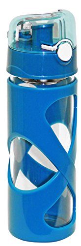 Green Canteen Borosilicate Glass Water Bottle with Plastic Design Sleeve, 16 oz, Blue
