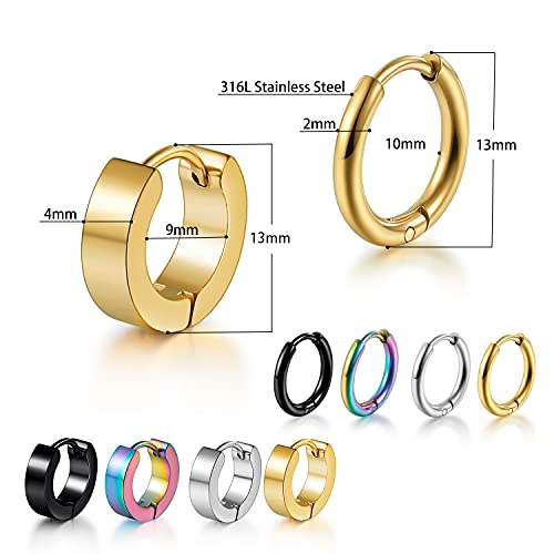 8 Pairs 316L Surgical Stainless Steel Huggie Earrings Hoop Earrings For Women Small Chunky Hoop Earrings Set For Women Men #TOP1