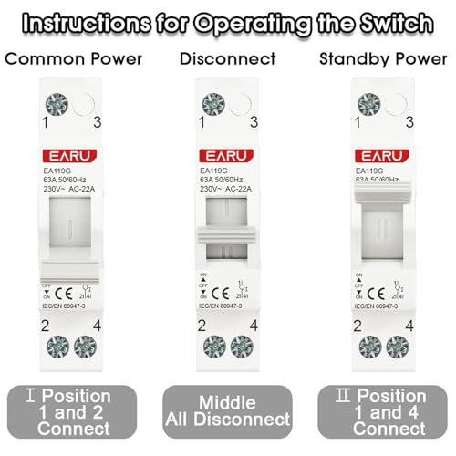 Interruptor de transferencia manual modular 63A AC 230V conmutador de aislamiento 1P 3