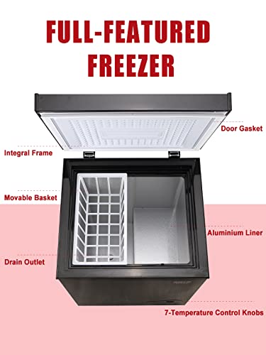 KRIB BLING 3.5 Cu.Ft Chest Freezer 7 Gears Temperature Control(-4°F to 6.8°F), Deep Compact Freezer with a Removable Basket, for Kitchen, Garage, Basement, Black