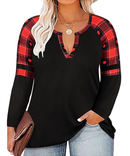 Image of CARCOS Plus Size Tops for Women Long Sleeve Fall Tunic Color Block Camo /Plaid /Leopard /Fall Blouse Crewneck Tshirt XL-5XL