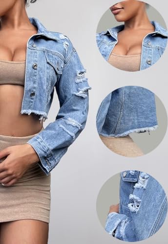 Short Jean Jacket Women's Ripped and frayed Casual Jean Jacket Women's Denim Tops3