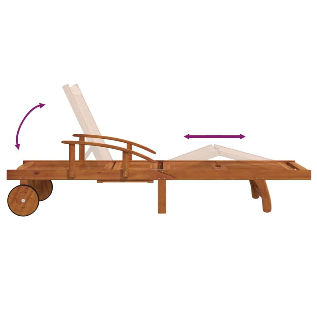 Tumbona ajustable con mesa de madera maciza de acacia, juego de 2 piezas con práctica mesa extensible y respaldo ajustable para jardín y terraza