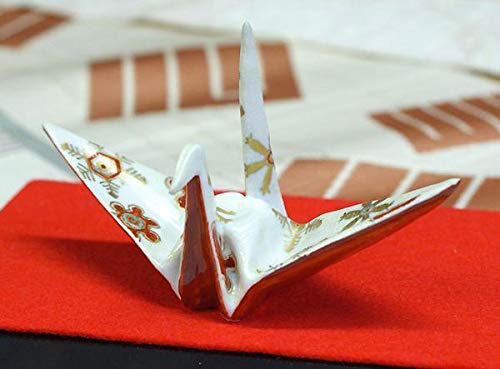 作家 谷敷正人 作 九谷焼 色絵折り鶴 金彩流水文 陶器の折り鶴