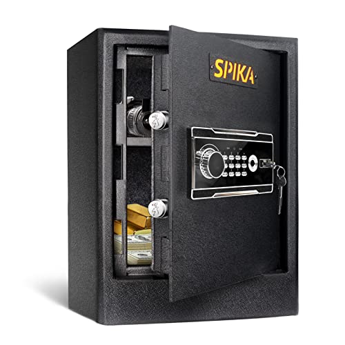 SPIKA Home Security Safe Box Large Capacity with Digital Keyboard Fingerprint Lock Keyhole Office Safe Box,Cash Documents Storage Gun Protection-2 Cubic Feet, Black