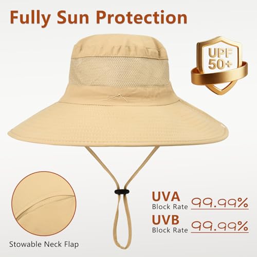 Image of ZOORON Sun Hats for Men Women Fishing Hat with Neck Flap,UPF 50+ Sun Hat Waterproof Wide Brim Bucket Hats for Safari Hiking
