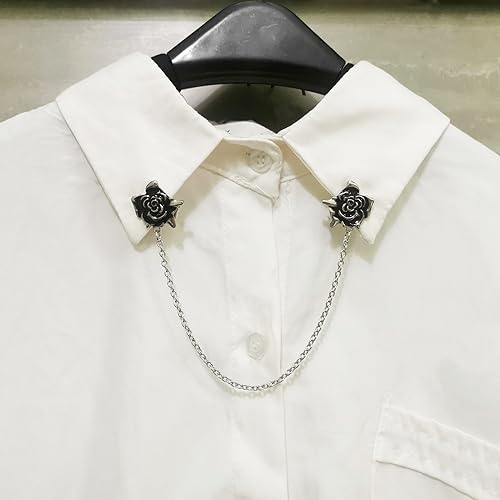 Image of uxcell Rose Sweater Clips, Retro Cardigan Collar Clips with Chain Shirt Clips Shawl Clips Clothes Clip for Women