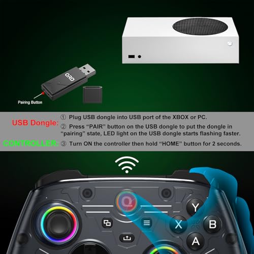 QRD FERROX M5 Wireless Controller für XBOX Series X/S, XBOX ONE, PC, mit 2,4-GHz-USB-Dongle, flexibler Makroaufzeichnung, Turbo