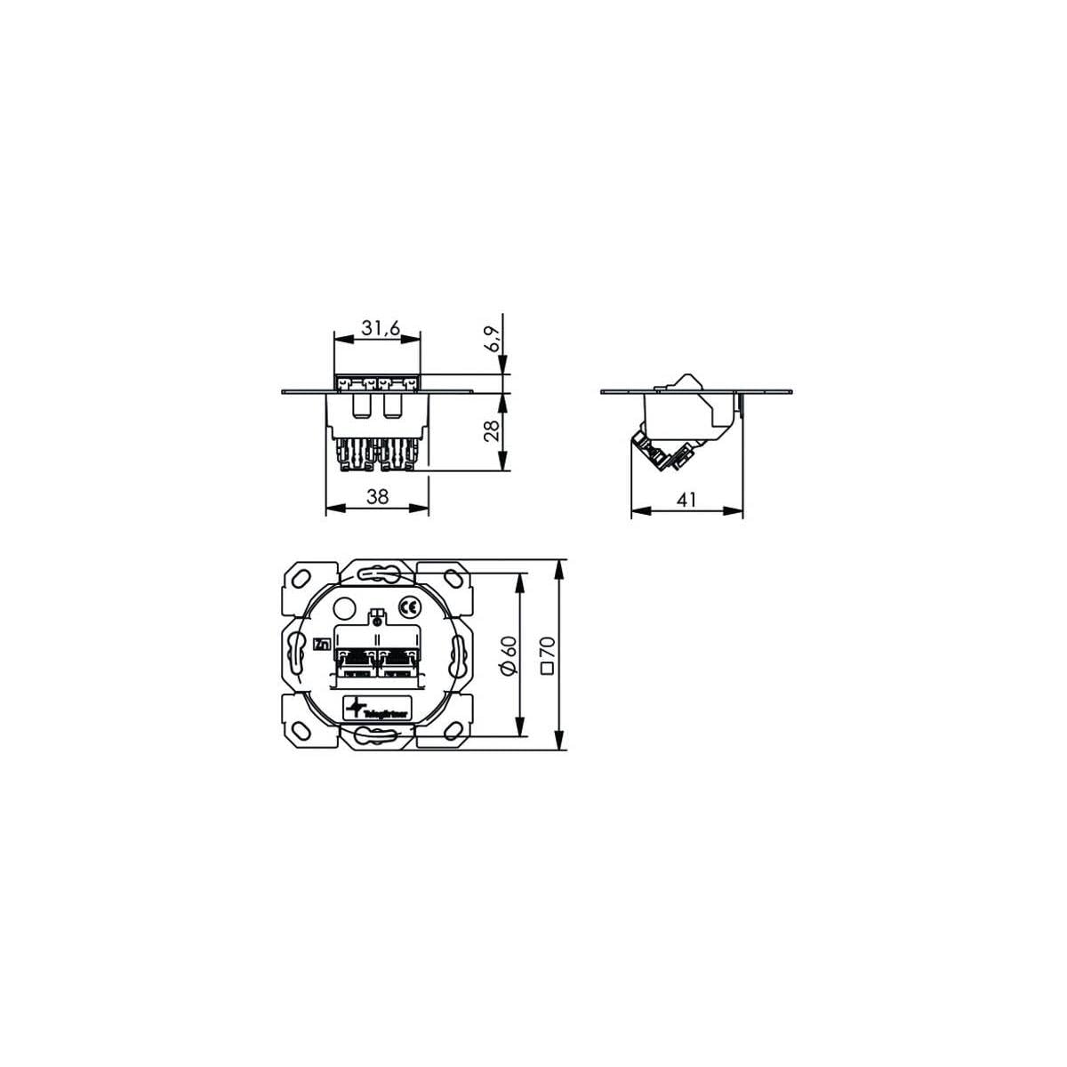 Telegärtner Modulaufnahme AMJ-SL, 2fach, UP/0 Flex Module, Cat.6a T568A (100022982)