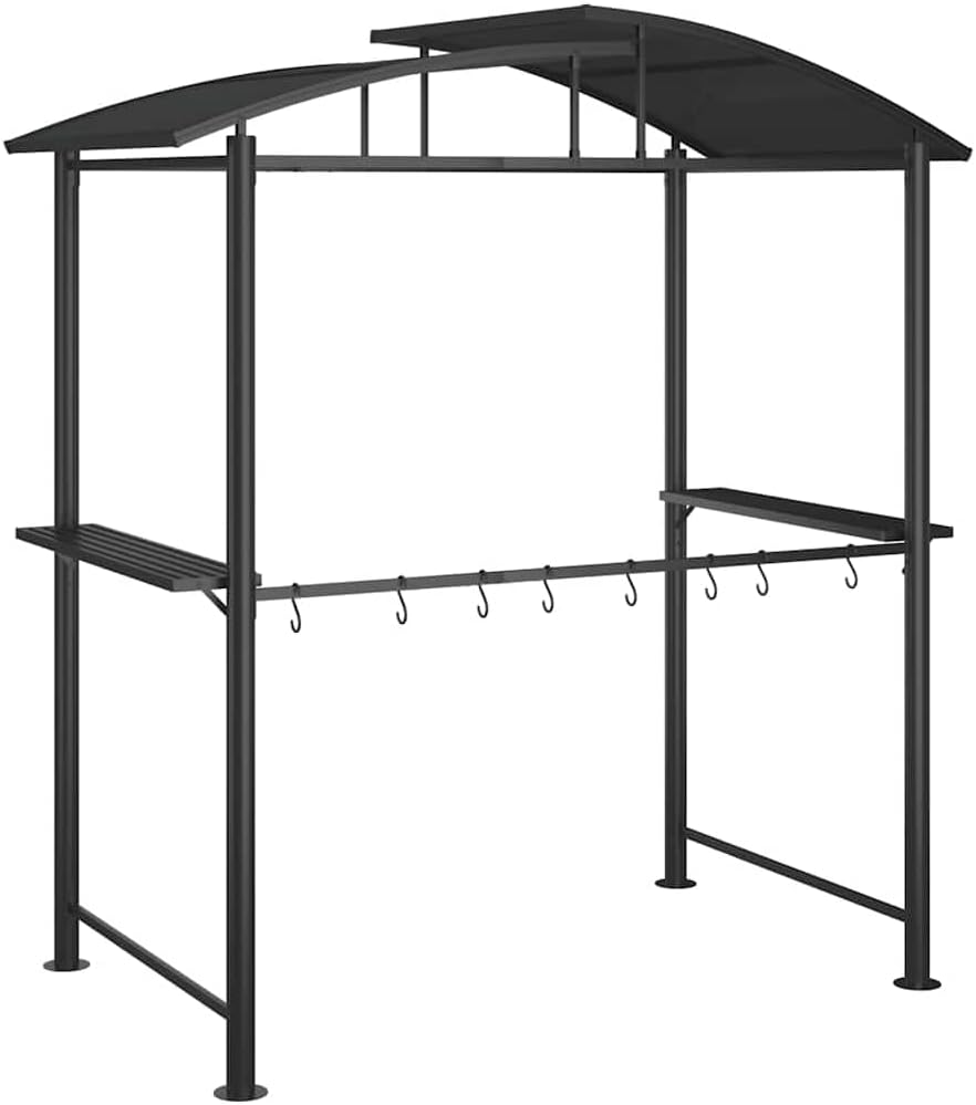 vidaXL Steel BBQ Gazebo with Side Shelves - Anthracite, Ideal for Barbeque Sessions During Sunny & Rainy Days, Durable Build 82.7"x44.9"x90.6"