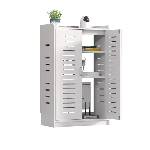 Large WiFi Router Cabinet 20''x31''x10'' Floor Standing Modem Organizer with Cable Management, White Electronics Enclosure for Power Strips & Network
