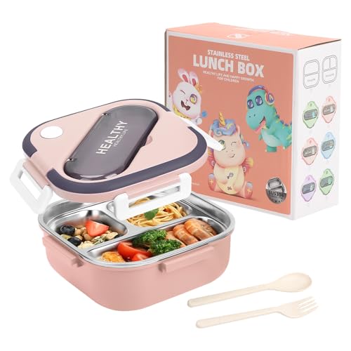 GeluEla Fiambrera de acero inoxidable, recipiente térmico, fiambrera térmica, caja de almuerzo portátil, con asa, fiambrera con cubiertos, recipiente para alimentos para oficina, trabajo, escuela