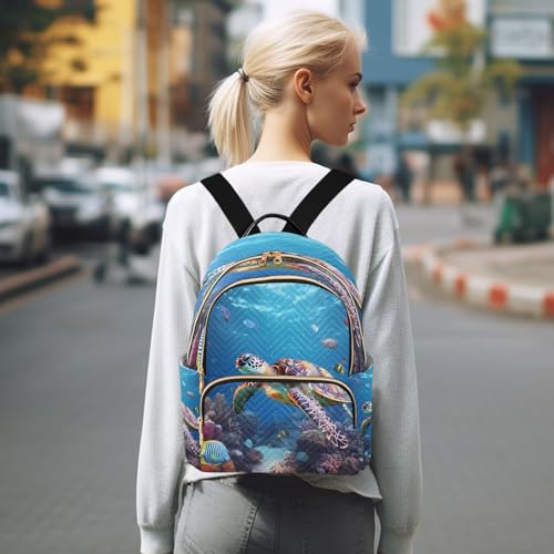 Image of ALAZA Color Fish Ocean Sea Turtle Women Backpack Purse Ladies Fashion Shoulder Bag Daypack Travel Bag 10L