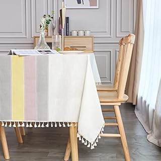SUNBEAUTY Table Cloth Rectangular Cotton Linen Tablecloth Wipe Clean 140x180 Elegant Tassel Table Cloths for Kitchen Dining Table Decorations - 55 x 70 inch