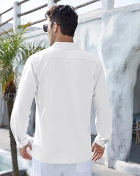 NANAMEEI Linnen overhemd heren lange mouwen zomer strandhemd mannen opstaande kraag hemd heren regular fit knoopsluiting vrijetijdshemden, wit, XXL