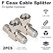 Kaunosta Coaxial Cable Splitter,T Shape TV Antenna Splitter/Combiner RG6 F Type Male to 2 Female 3 Way 2 in 1 Out F Coax T Adapter for TV Video VCR Antenna Satellite Consumer Television 2pcs