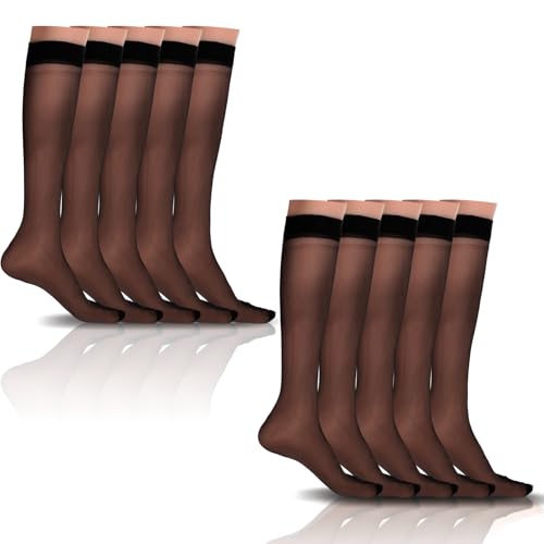 10 Pairs Knee High Stockings for Women, 18 Denier Sheer Socks with Reinforced Toe Trouser Socks One Size