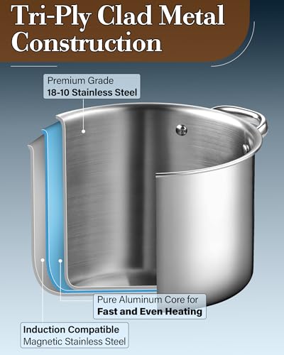 Image of Cook N Home 02681 Tri-Ply Clad Stainless Steel Stockpot with Lid, 8 Quart, Silver