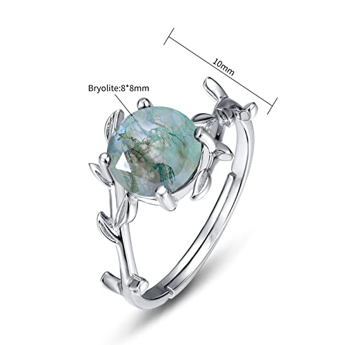 WES Ring for Women, Natural Moss Agate 925 Sterling Silver Birthstone Rings For Women Green Gems Engagement Wedding Jewelry Gift, Mothers Day Christmas Gifts2