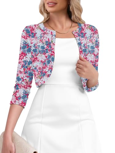 Image of Heymoments Women's 3 /4 Sleeve Casual Shrugs Lightweight Open Front Cropped Cardigan for Dresses