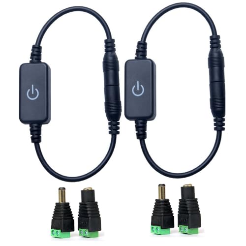Switian 2Pcs DC Power Inline Switch Cable,LED Strip Light touch On/Off SwitchDC Jack 5.5x2.1mm Cable for Single Color LED Strip Light,Wall Lamp and other DC 12V Devices