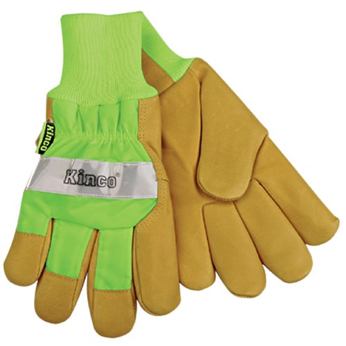 KINCO INTERNATIONAL KINCO 1939KW-XL Men's High Visibility Lined Pigskin Safety Cuff Gloves, Heat Keep Thermal Lining, Knit Wrist, X-Large, Lime Green