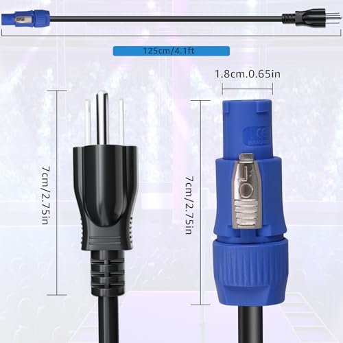 Image of 3-Prong NEMA 5-15P to PowerCON Cable 20A 3 Pin PowerCon Input Connector to NEMA 5-15P Connector Cord 16AWG for Outdoor Stage Light LED Screen-1.2M /3.9FT