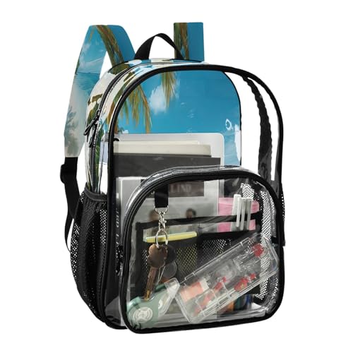Beautiful Tropical Beach Clear Backpack - Stadium Approved Large 15.7-inch Waterproof Transparent Bag for Sports, Concerts, Work, Travel#3962