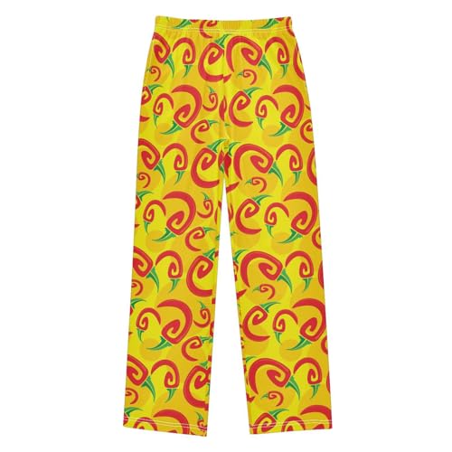Chilli Peppers Print Boys Long Pants Soft Trousers Elastic Waist Kids Lounge Bottoms with Pockets S-XL