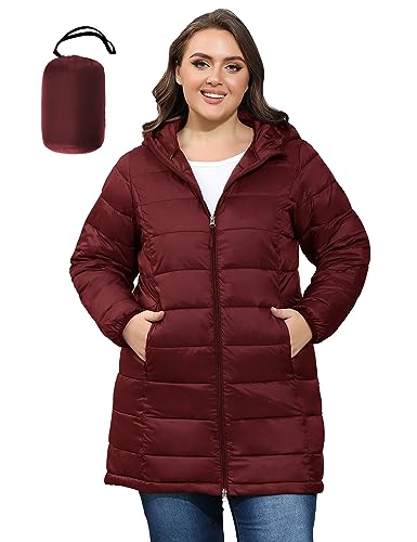 ANOTHER CHOICE Women's Packable Puffer Jacket, Hooded Lightweight Quilted Coat(Plus Size 1X-6X)