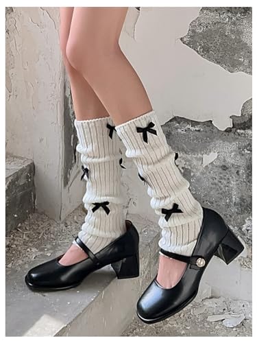 Image of WDIRARA Women's Bow Knitted Ankle Leg Warmers Long Socks Kawaii Boot Socks Y2K