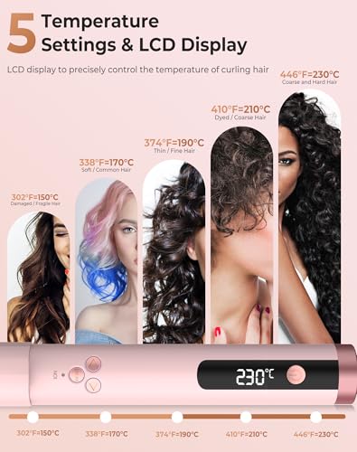 Rotating Curling Iron, 30S Fast Heating Dual Voltage Automatic Curling Iron, 5 Temperatures Automatic Rotating Hair Curler 1 1/4 inch Self Curler Hair Wand Curling Iron for Long Short Hair (Pink) - Thumbnail 5